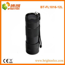 Chinese Factory Supply Handheld Aluminum Metal Black 12 led Torch, 12 led Good Flashlight with Wrist Strap